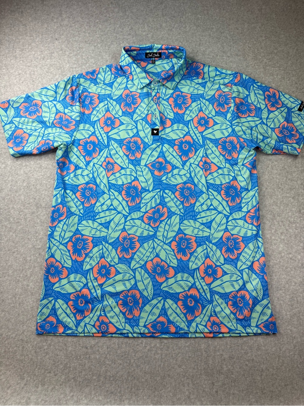 Bad Birdie Tropical Floral Polo - Blue & Coral 2xl